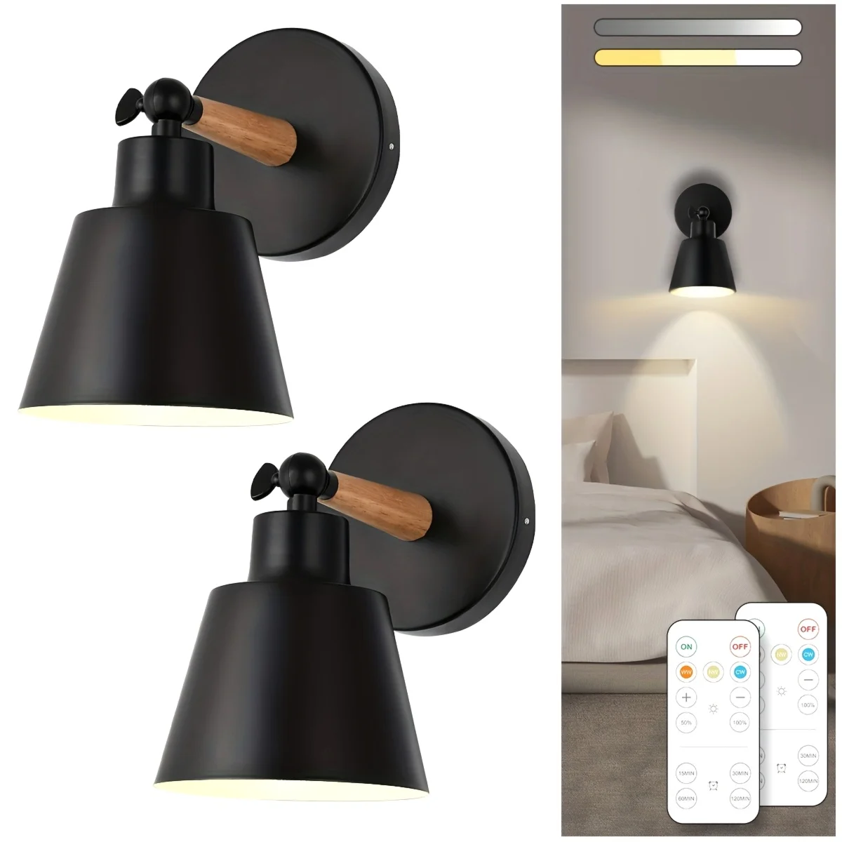 Modern Wireless Wall Sconces (2-Pack) – Battery-Powered, Dimmable LED Lights with Auto Timer | Easy Plug-and-Play Install for Be
Modern Wireless Wall Sconces (2-Pack) – Battery-Powered, Dimmable LED Lights with Auto Timer | Easy Plug-and-Play Install for Be