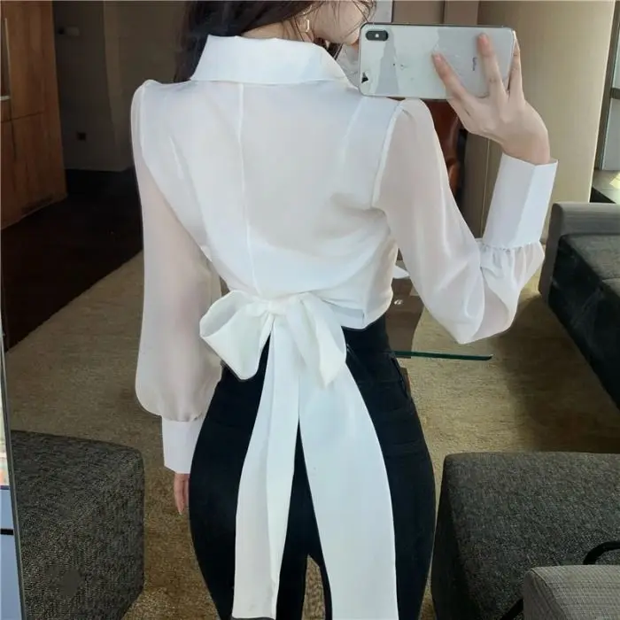 Elegant High Waist Short Shirt with Knot Bubble Sleeves Spring New Style Ultra Fairy Tale Korean Version Casual Shirt
Elegant High Waist Short Shirt with Knot Bubble Sleeves Spring New Style Ultra Fairy Tale Korean Version Casual Shirt