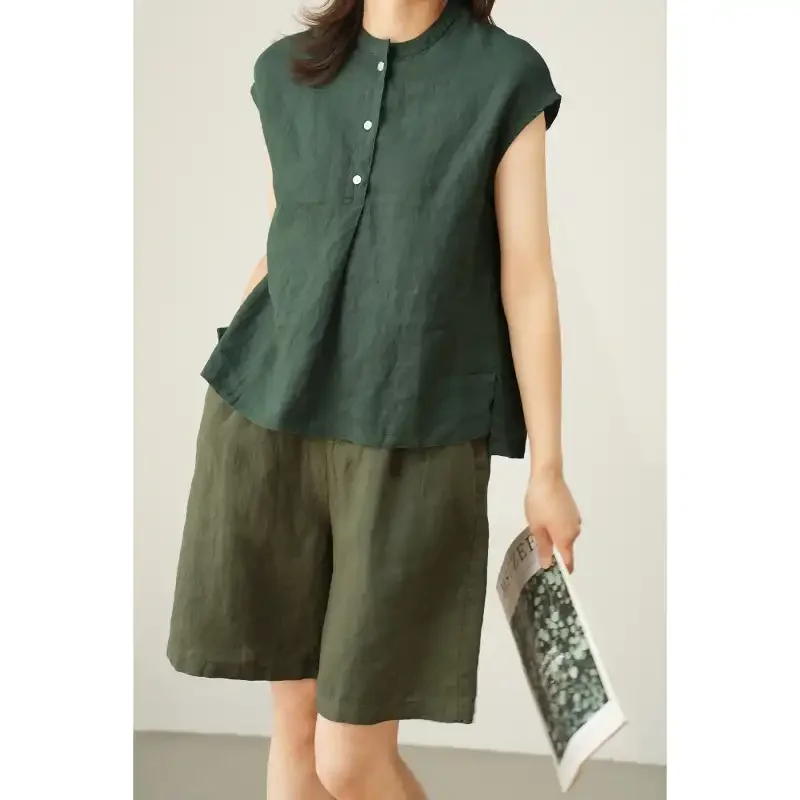 Women's Linen Cotton Stand Collar Sleeveless Blouse Casual Loose Fit Top
Women's Linen Cotton Stand Collar Sleeveless Blouse Casual Loose Fit Top