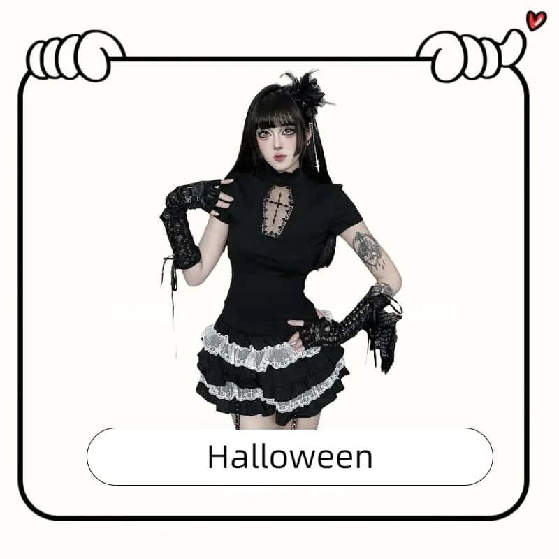 Топ с короткими рукавами и перекрестным принтом, Новое поступление 2025, комплект с кружевной юбкой контрастного цвета 
Топ с короткими рукавами и перекрестным принтом, Новое поступление 2025, комплект с кружевной юбкой контрастного цвета