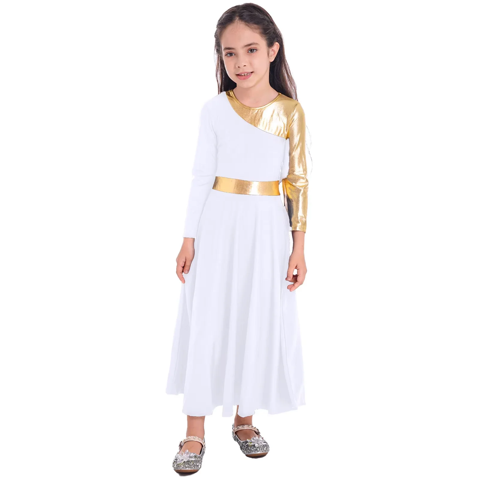 Child Girls Modern Dance Dress Bell-bottom Long Sleeve Patchwork Church Loose Long Dress Daily Wear Stage Performance Clothes
Child Girls Modern Dance Dress Bell-bottom Long Sleeve Patchwork Church Loose Long Dress Daily Wear Stage Performance Clothes