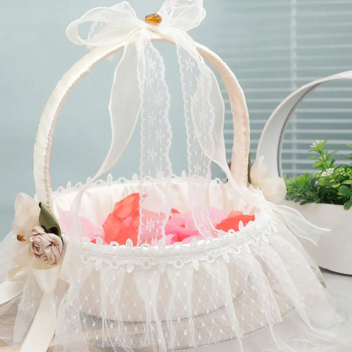 1 Ivory Flower Girl Basket for Weddings, Flower Girl Basket Decorated with Lace, Satin Flowers, and Artificial Crystals, Large Wedding Flower Basket Suitable for Flower Girls - with a Swivel Handle, Sweet and Romantic Petal Basket, Lace Bow Bridal Flower
1 Ivory Flower Girl Basket for Weddings, Flower Girl Basket Decorated with Lace, Satin Flowers, and Artificial Crystals, Large Wedding Flower Basket Suitable for Flower Girls - with a Swivel Handle, Sweet and Romantic Petal Basket, Lace Bow Bridal Flower