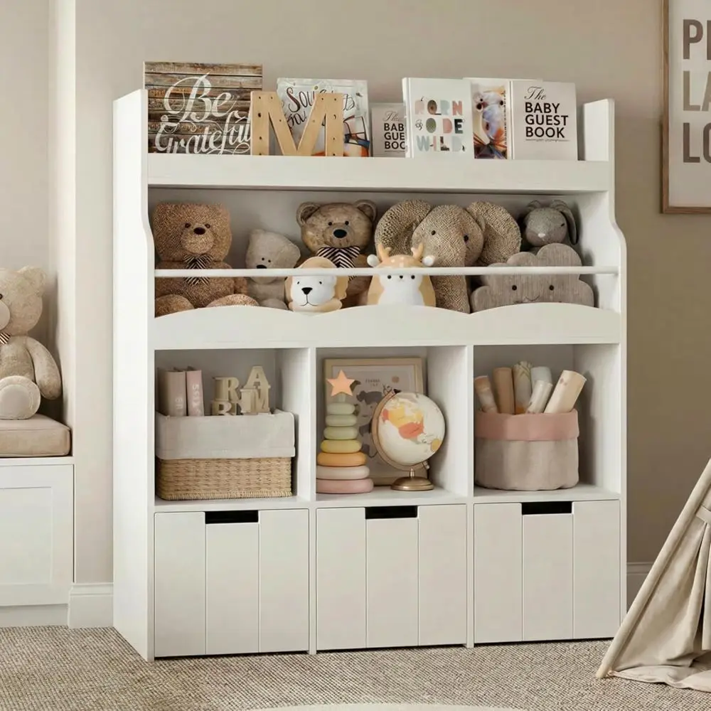 Multifunctional Kids Bookshelf with 3 Mobile Toy Organizers, White
Multifunctional Kids Bookshelf with 3 Mobile Toy Organizers, White