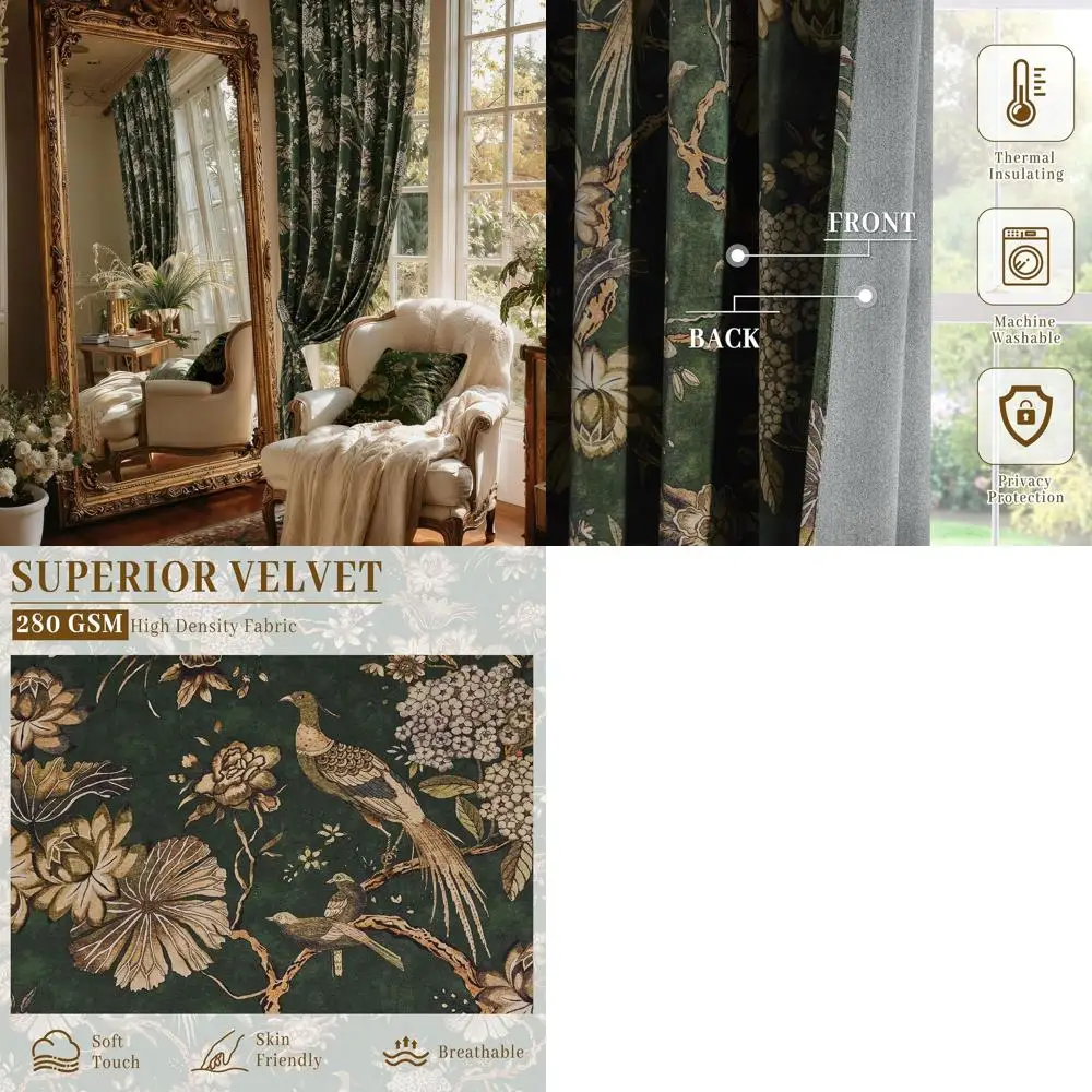 Роскошные бархатные шторы с рисунком павлина для затемнения и конфиденциальности в помещении, 52x96, набор из 2 шт.
Роскошные бархатные шторы с рисунком павлина для затемнения и конфиденциальности в помещении, 52x96, набор из 2 шт.