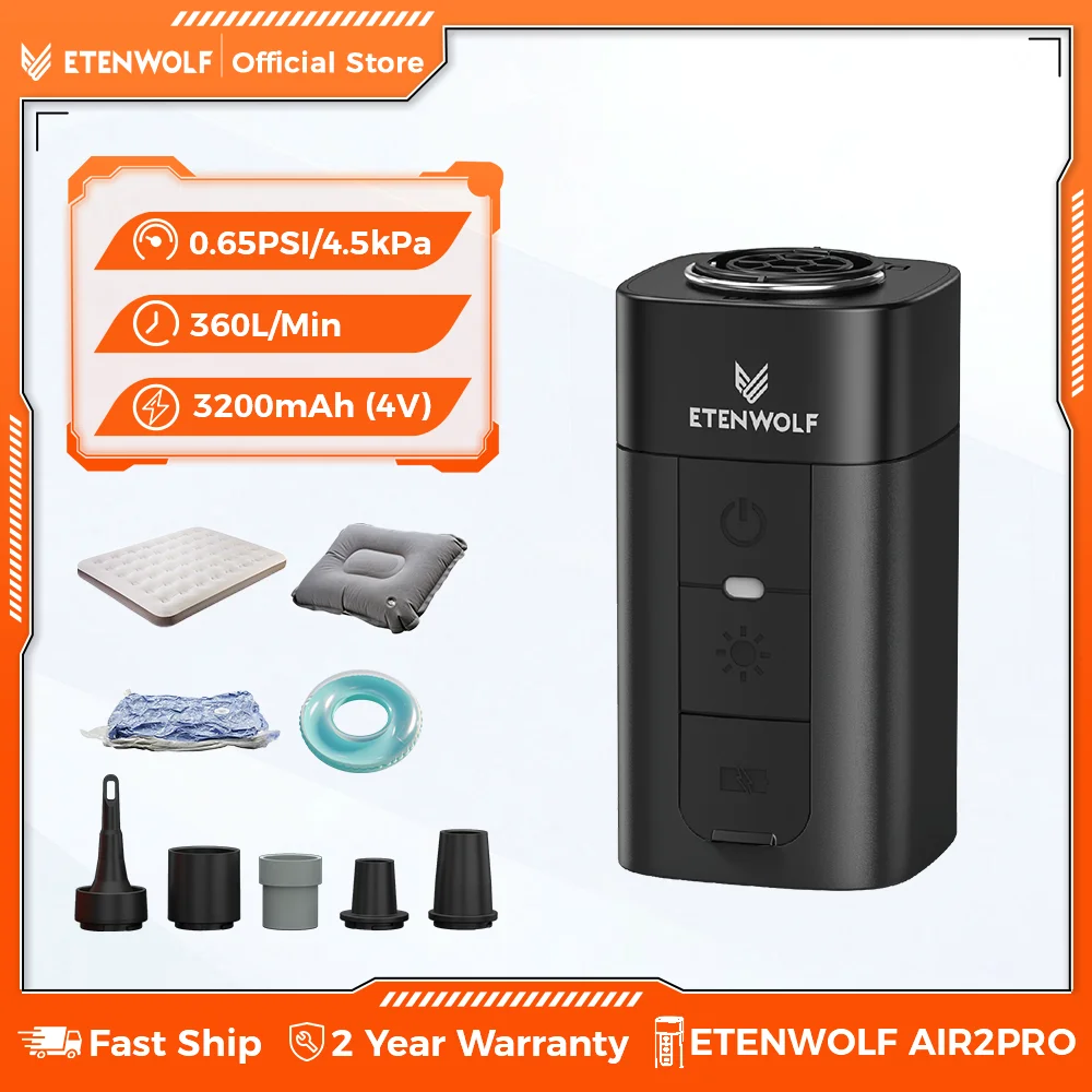 ETENWOLF AIR 2 Pro Воздушный насос для надувных лодок 2600 мАч 2X Электрический воздушный насос для более быстрой накачивания и дефляции Надувной матрас Спальный коврик
ETENWOLF AIR 2 Pro Воздушный насос для надувных лодок 2600 мАч 2X Электрический воздушный насос для более быстрой накачивания и дефляции Надувной матрас Спальный коврик