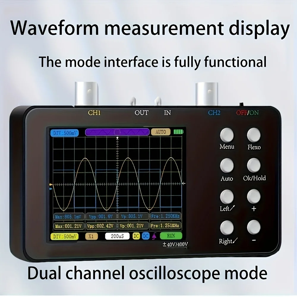 1pc Dual-Channel Digital Oscilloscope, Handheld with 10M Analog Bandwidth, 50M Sampling Rate 6A Current Waveform
1pc Dual-Channel Digital Oscilloscope, Handheld with 10M Analog Bandwidth, 50M Sampling Rate 6A Current Waveform