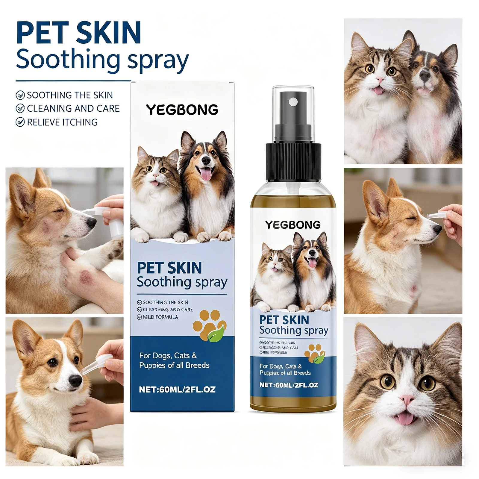 Yegbong Pet Skin Care Spray for Dogs Cats Relieve Itching Soothe Irritation Gentle Moisturizing Dog Cat Grooming Skin Health
Yegbong Pet Skin Care Spray for Dogs Cats Relieve Itching Soothe Irritation Gentle Moisturizing Dog Cat Grooming Skin Health