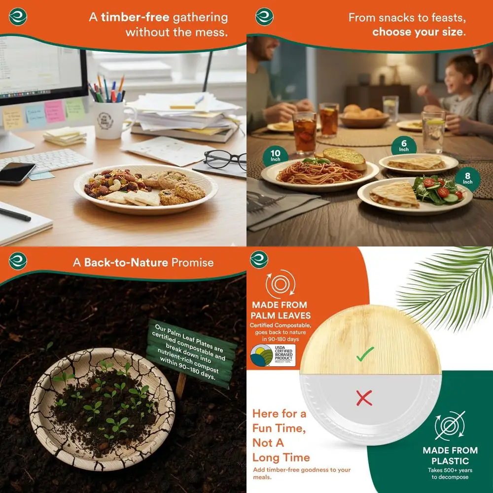 6 Biodegradable Palm Leaf Plates (200 Pack) - Eco-Friendly Bamboo Dinnerware for Festive Events & Celebrations
6 Biodegradable Palm Leaf Plates (200 Pack) - Eco-Friendly Bamboo Dinnerware for Festive Events & Celebrations