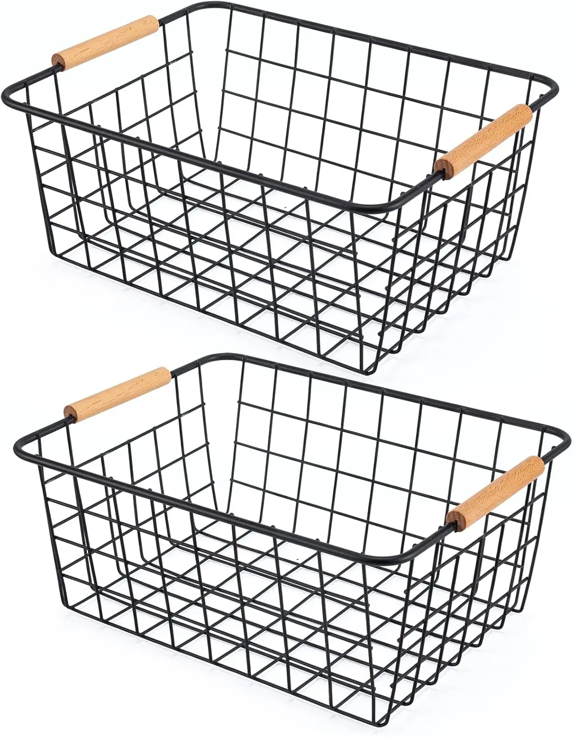 2 Pack Wire Storage Baskets with Wooden Handles for Pantry and Kitchen Organization
2 Pack Wire Storage Baskets with Wooden Handles for Pantry and Kitchen Organization
