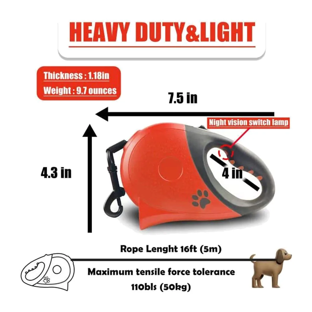 【EFFICIENT 】Retractable Leash With Light/Flashlight, Tangle-Free Heavy-Duty, Continuous Charging, With Non-Slip Handle
【EFFICIENT 】Retractable Leash With Light/Flashlight, Tangle-Free Heavy-Duty, Continuous Charging, With Non-Slip Handle