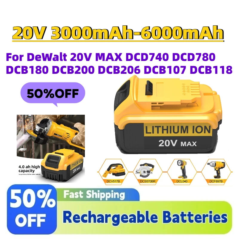 High-Quality Grade A 20V 3000-6000mAh Power Tools Battery for DeWalt 20V MAX DCD740 DCD780 DCB180 DCB200 DCB206 DCB107 DCB118
High-Quality Grade A 20V 3000-6000mAh Power Tools Battery for DeWalt 20V MAX DCD740 DCD780 DCB180 DCB200 DCB206 DCB107 DCB118