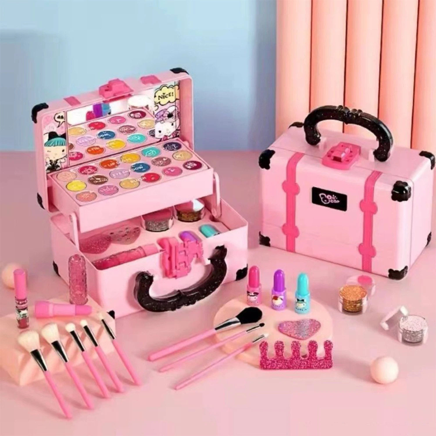 Washable Cosmetic Set Kids Girls Makeup Kit Fold Out play Vanity Makeup Toy Palette Box with Mirror Lipstick for Girls
Washable Cosmetic Set Kids Girls Makeup Kit Fold Out play Vanity Makeup Toy Palette Box with Mirror Lipstick for Girls