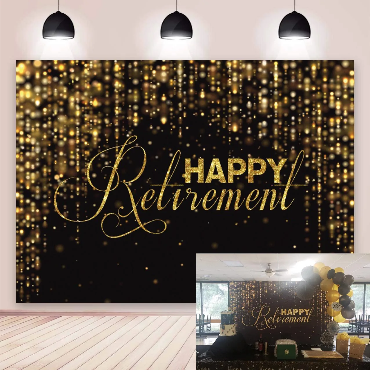 Happy Retirement Backdrop Black And Gold Glitter Lights Congrats Retirement Party Photography Background Photo Booth Prop Banner
Happy Retirement Backdrop Black And Gold Glitter Lights Congrats Retirement Party Photography Background Photo Booth Prop Banner