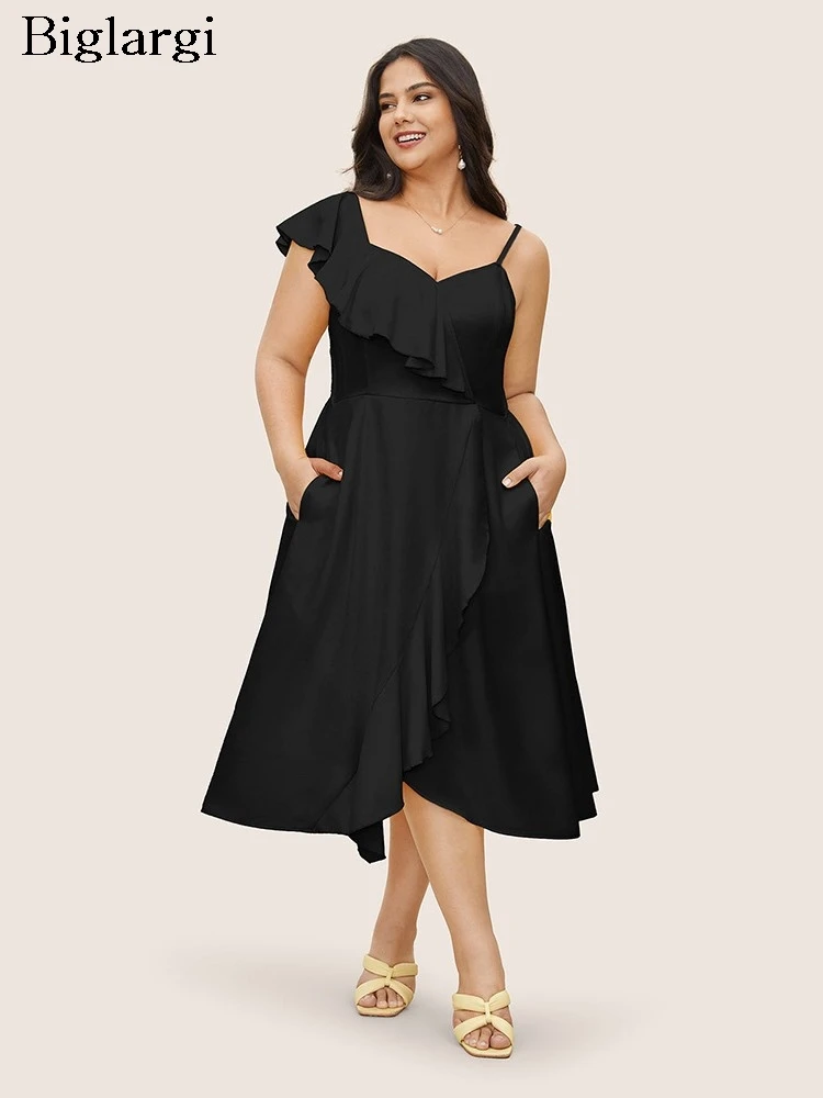 Plus Size Summer Sleeveless Irregular Slip Dress Women Ruffle Pleated Fashion Elegant Ladies Dresses Slim Waist Woman Midi Dress
Plus Size Summer Sleeveless Irregular Slip Dress Women Ruffle Pleated Fashion Elegant Ladies Dresses Slim Waist Woman Midi Dress