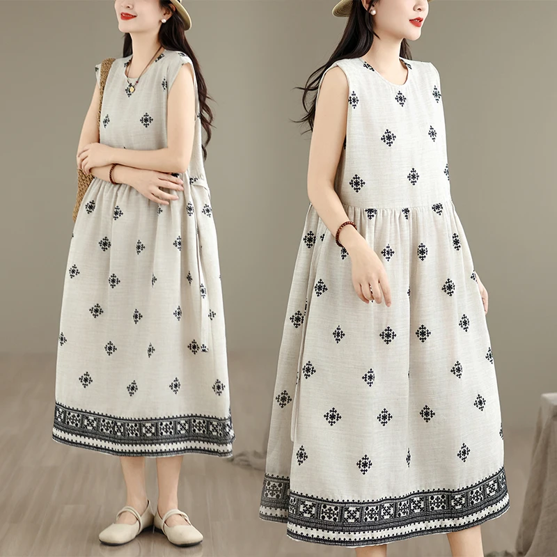 New Cotton Linen Spring Summer round Neck Sleeveless Loose Commute Elegance Dress Original Linen Color Artistic Women Mid-Len...
New Cotton Linen Spring Summer round Neck Sleeveless Loose Commute Elegance Dress Original Linen Color Artistic Women Mid-Len...