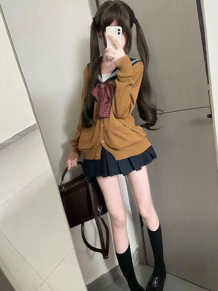 Оригинальный JK orm вязаный открытый кардиган Long Sve Brown Sailor Suit, школьный свитер, осенне-зимний комплект, женский модный Ense...
Оригинальный JK orm вязаный открытый кардиган Long Sve Brown Sailor Suit, школьный свитер, осенне-зимний комплект, женский модный Ense...