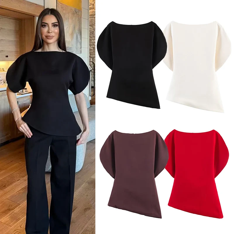 Women's Top 2026 New Spring Summer Fashion Black Puff Sleeve Top Elegant Chic Personality Brown Slim Female Top
Women's Top 2026 New Spring Summer Fashion Black Puff Sleeve Top Elegant Chic Personality Brown Slim Female Top