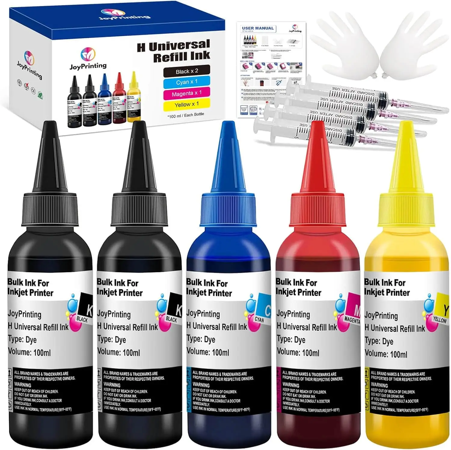 Printer Ink Refill Kit with CISS System, 100ml Black Cyan Magenta Yellow for Multiple Models
Printer Ink Refill Kit with CISS System, 100ml Black Cyan Magenta Yellow for Multiple Models