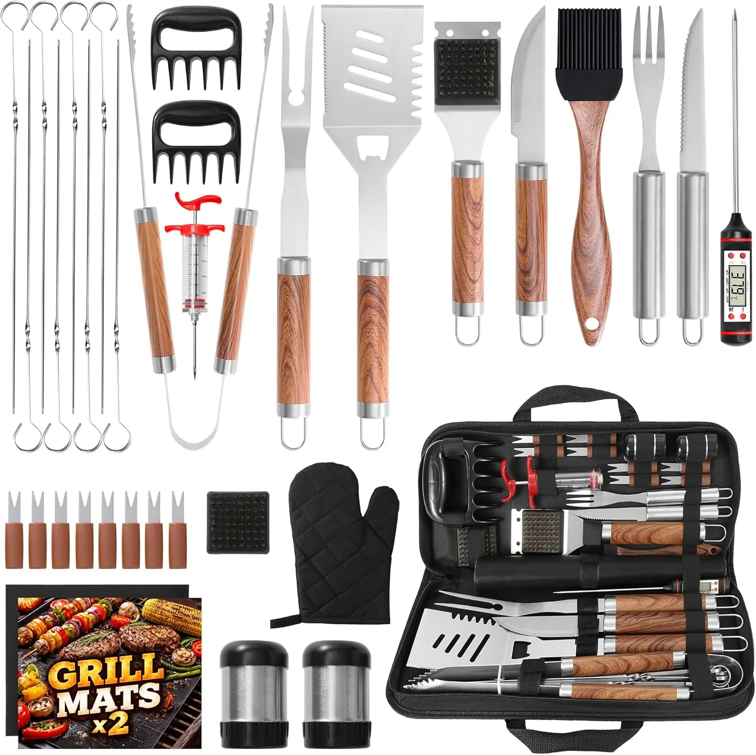 35PC BBQ Grill Tools Set – Heavy Duty Grill Accessories Kit with Case, Meat Thermometer, Injector, Claws & Mats for
35PC BBQ Grill Tools Set – Heavy Duty Grill Accessories Kit with Case, Meat Thermometer, Injector, Claws & Mats for