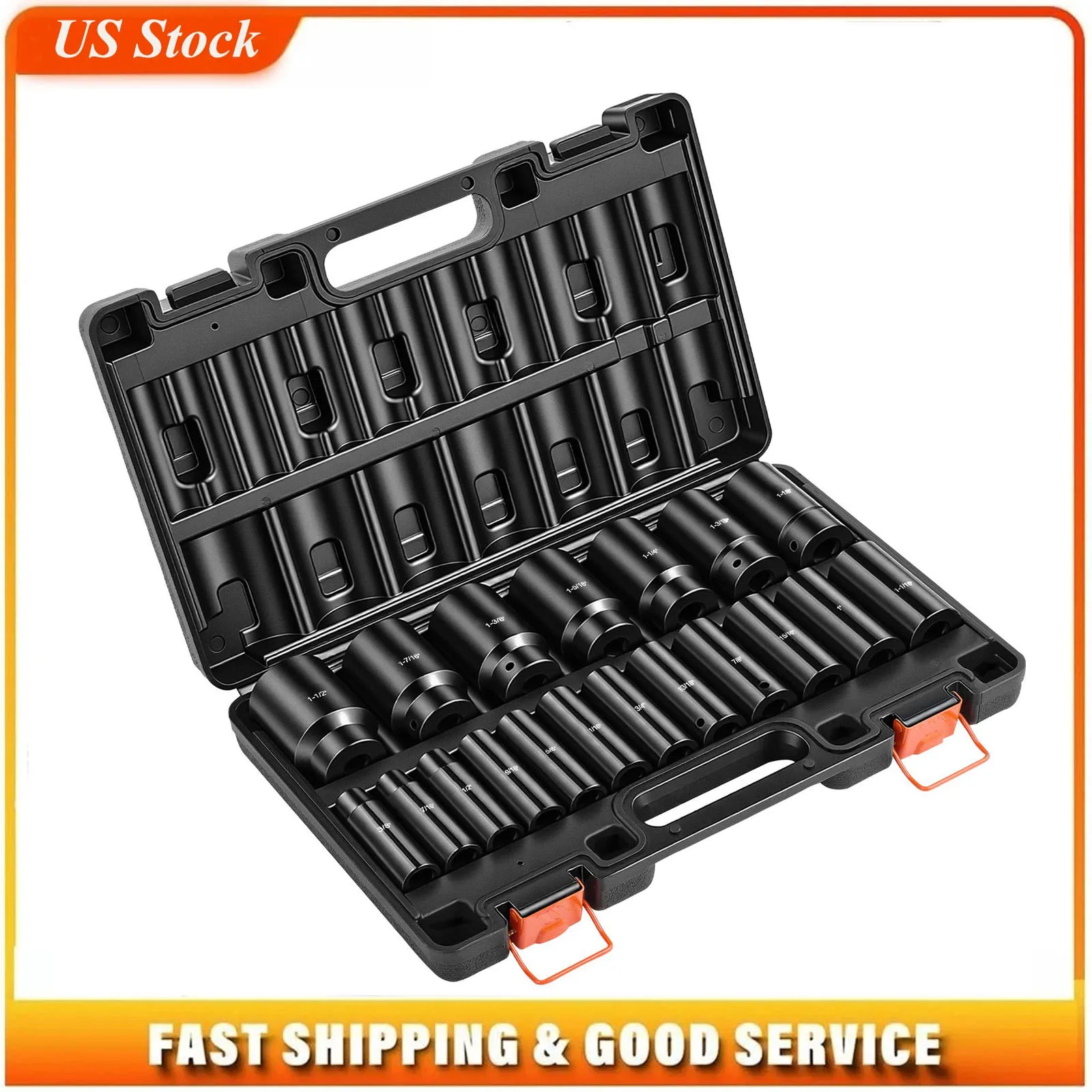 Impact Socket Set, 1/2" 19 Piece Impact Sockets, Deep Socket, 6-Point Sockets, 1/2" Drive Set 3/8" to 1-1/2", Cr-V Rugged Construction, Easy to Identify, with a Sturdy Storage Case, for Vehicles
Impact Socket Set, 1/2" 19 Piece Impact Sockets, Deep Socket, 6-Point Sockets, 1/2" Drive Set 3/8" to 1-1/2", Cr-V Rugged Construction, Easy to Identify, with a Sturdy Storage Case, for Vehicles