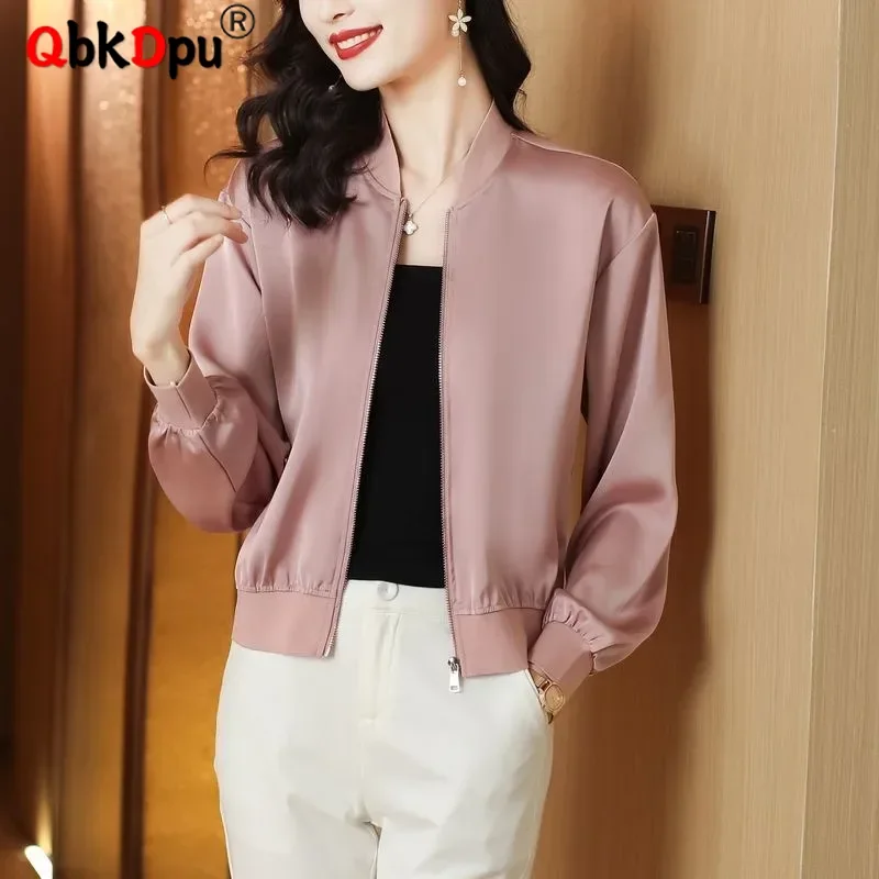 Satin Short Baseball Jackets Fashion Smooth Long Sleeve Outerwear Spring New Zipper Ceketler Elegant Women's Slim Chaquetas
Satin Short Baseball Jackets Fashion Smooth Long Sleeve Outerwear Spring New Zipper Ceketler Elegant Women's Slim Chaquetas