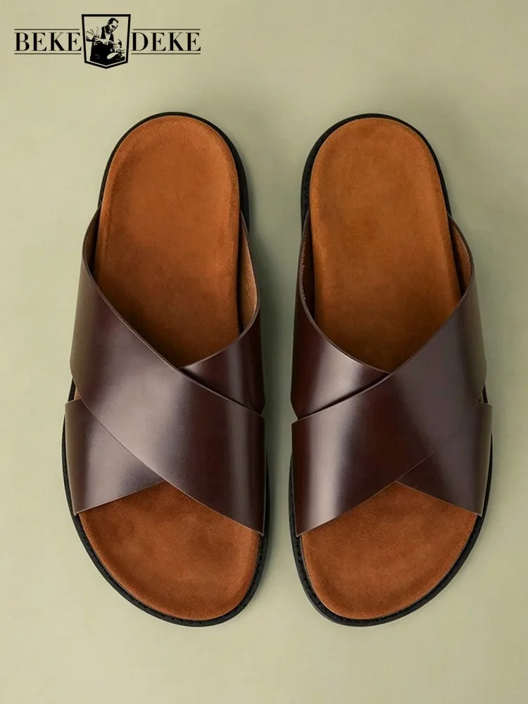 Outside Mens Genuine Leather Slippers New Summer Breathable Open Toe Casual Platform Shoes Non Slip Vintage Cowhide Slides Male
Outside Mens Genuine Leather Slippers New Summer Breathable Open Toe Casual Platform Shoes Non Slip Vintage Cowhide Slides Male