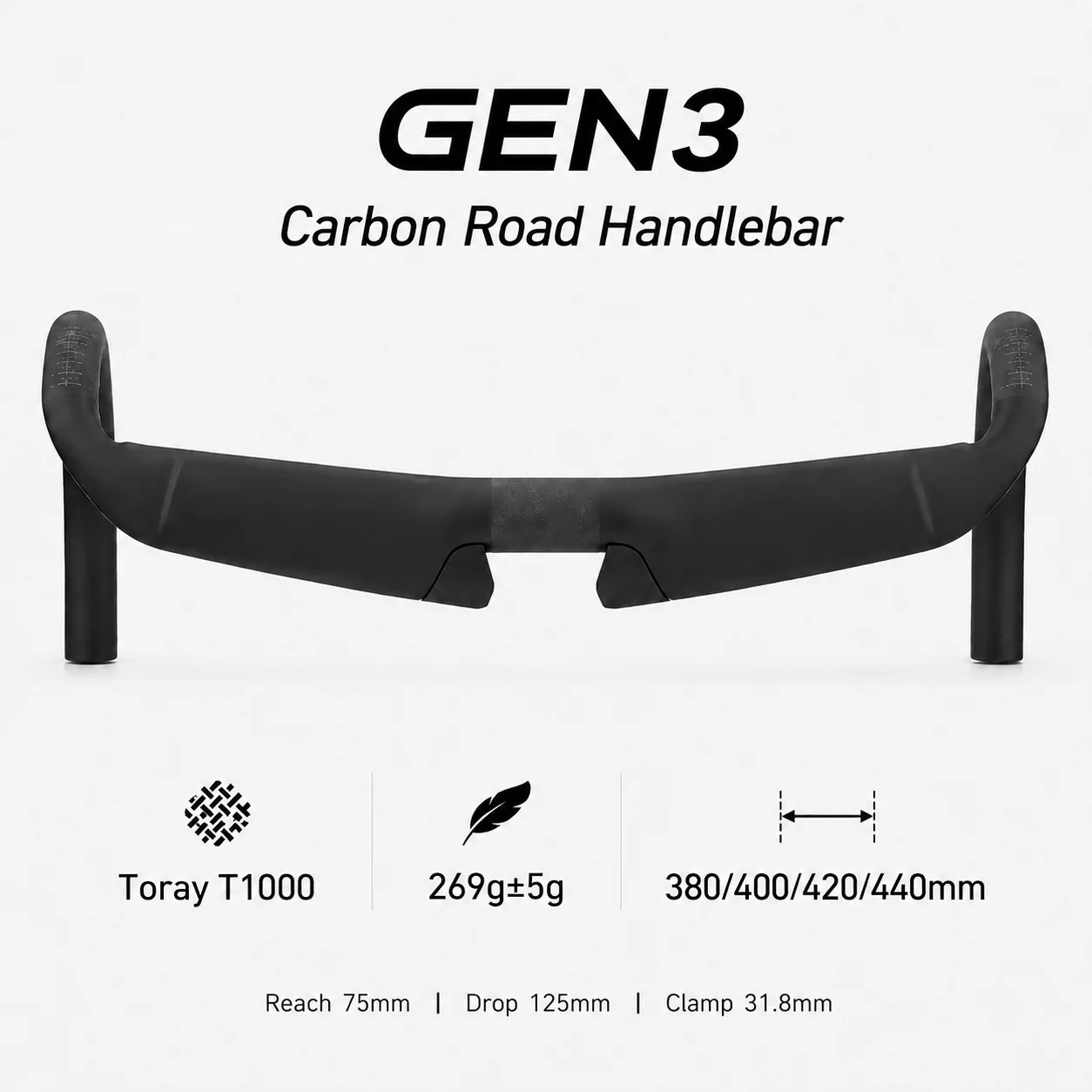 31.8 GEN3 T1000 Carbon Fiber Road Bike Handlebars 31.8mm 380-440mm DI2 EPS Compatible Easy Installation Lightweight
31.8 GEN3 T1000 Carbon Fiber Road Bike Handlebars 31.8mm 380-440mm DI2 EPS Compatible Easy Installation Lightweight