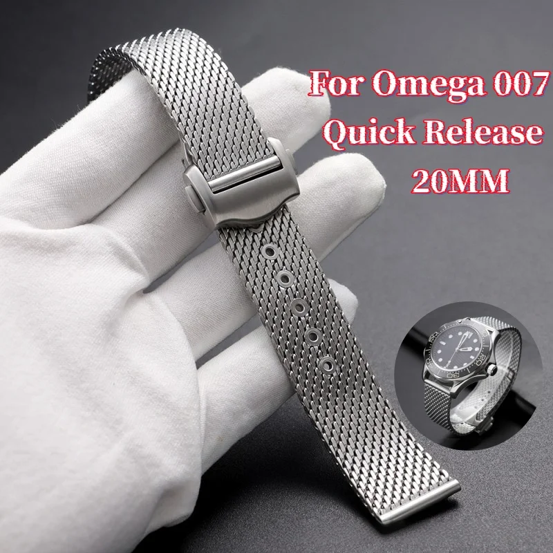 Watch band For OMEGA SEAMASTER 007 20mm Silver Mesh Quick Release Bracelet Flat Interface Stainless Steel Watch Strap Breathable
Watch band For OMEGA SEAMASTER 007 20mm Silver Mesh Quick Release Bracelet Flat Interface Stainless Steel Watch Strap Breathable