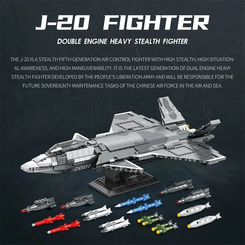 1911PCS J-20 Stealth Fighter Model Building Blocks Air Force Combat Aircraft Plane Bricks Desktop Display Kids Toys Holiday Gift
1911PCS J-20 Stealth Fighter Model Building Blocks Air Force Combat Aircraft Plane Bricks Desktop Display Kids Toys Holiday Gift