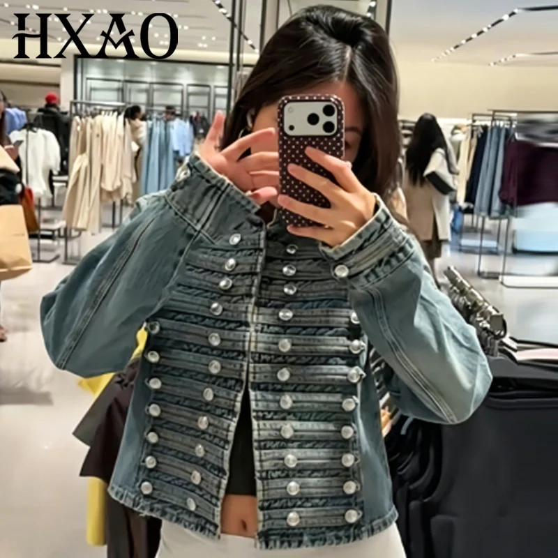 HXAO Women's Cropped Button Denim Jacket Spring Summer 2026 Female Blue O-Neck Long Sleeve Top Coat Chic Fitted Jean Outerwears
HXAO Women's Cropped Button Denim Jacket Spring Summer 2026 Female Blue O-Neck Long Sleeve Top Coat Chic Fitted Jean Outerwears