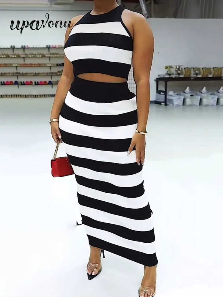 Elegant Women's Stripe Long Dress Set O-Neck Sleeveless Short Tank Top&High Waist Pencil Long Dress Two Piece Set 2023 Summer
Elegant Women's Stripe Long Dress Set O-Neck Sleeveless Short Tank Top&High Waist Pencil Long Dress Two Piece Set 2023 Summer