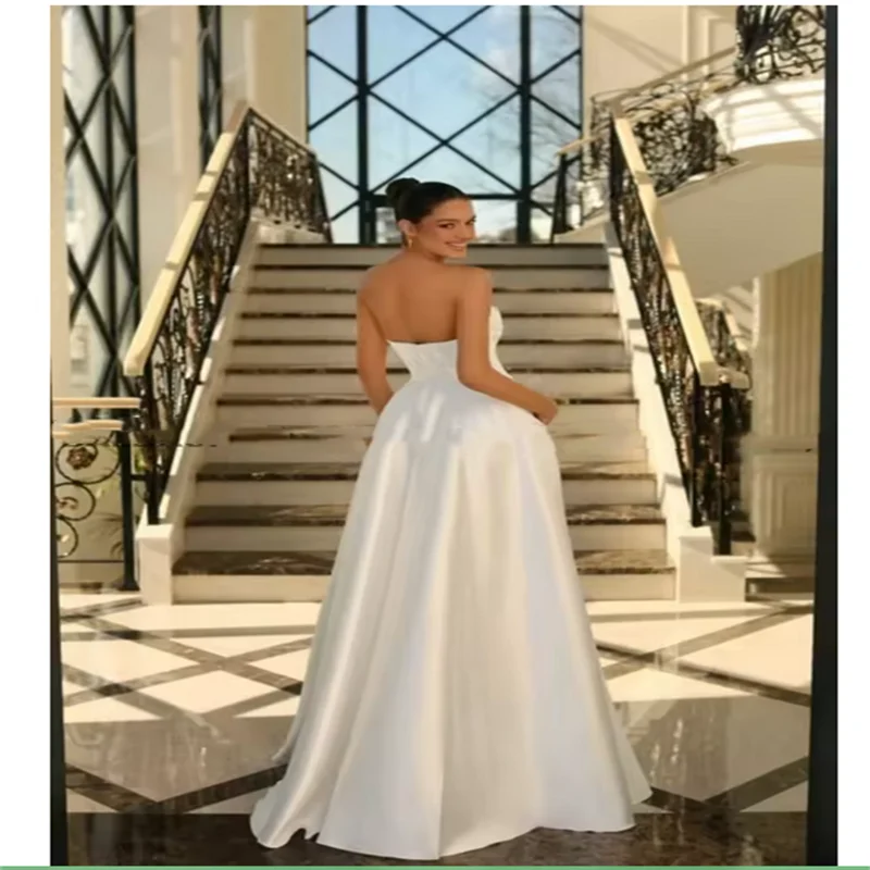 Strapless Pleated Corset Satin Prom Dresses With Split Sleeveless Evening Dress A-line Long Ball Gowns With Pockets Customized
Strapless Pleated Corset Satin Prom Dresses With Split Sleeveless Evening Dress A-line Long Ball Gowns With Pockets Customized