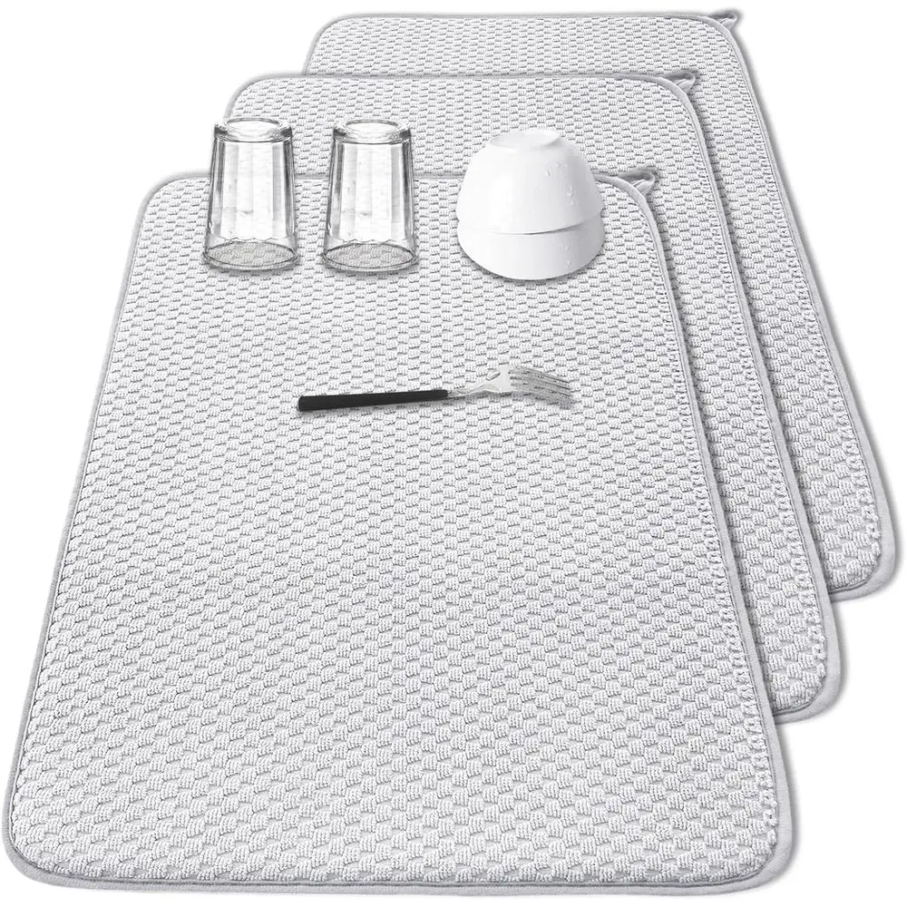 Extra Large Microfiber Dish Drying Mats - 3 Pack, 24x17 Inches, Light Gray, Ideal for Kitchen Counter or Sink Area
Extra Large Microfiber Dish Drying Mats - 3 Pack, 24x17 Inches, Light Gray, Ideal for Kitchen Counter or Sink Area