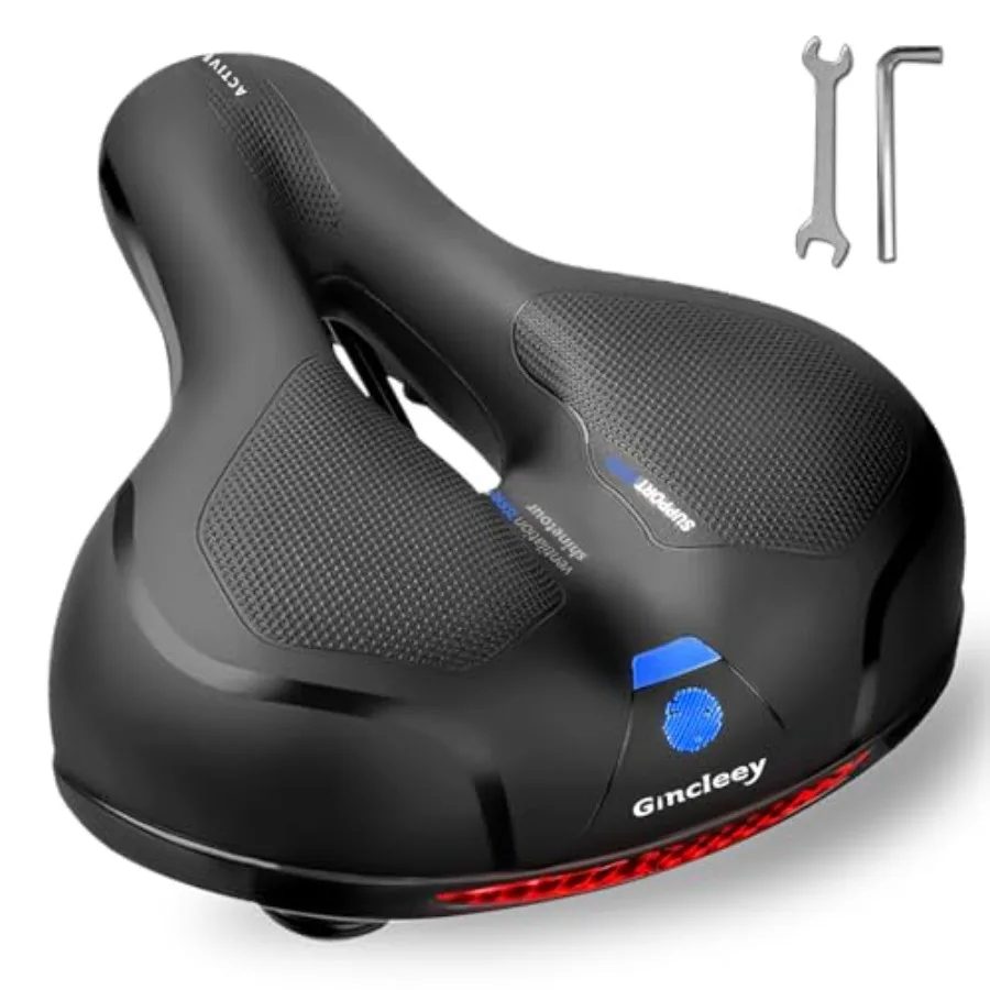 Comfort bike seat for indoor/outdoor use, memory foam padded, black, wide ergonomic design with dual shock absorption and refle
Comfort bike seat for indoor/outdoor use, memory foam padded, black, wide ergonomic design with dual shock absorption and refle