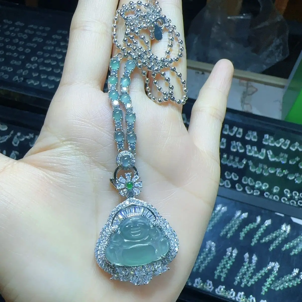 A set of natural A jadeite ice blue Buddha pendant with chain (choose one of the best in diversity)
A set of natural A jadeite ice blue Buddha pendant with chain (choose one of the best in diversity)