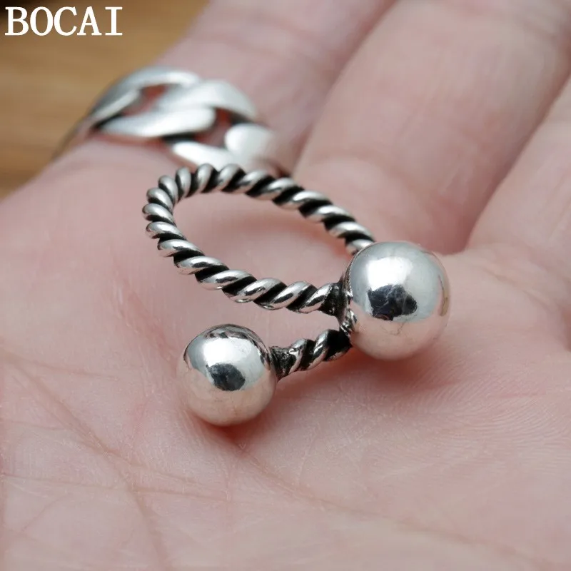 BOCAI New S925 Sterling Silver Jewelry Vintage Personality Hemp Rope Stripes Double Beads Open Ring Women's Selected Gift
BOCAI New S925 Sterling Silver Jewelry Vintage Personality Hemp Rope Stripes Double Beads Open Ring Women's Selected Gift