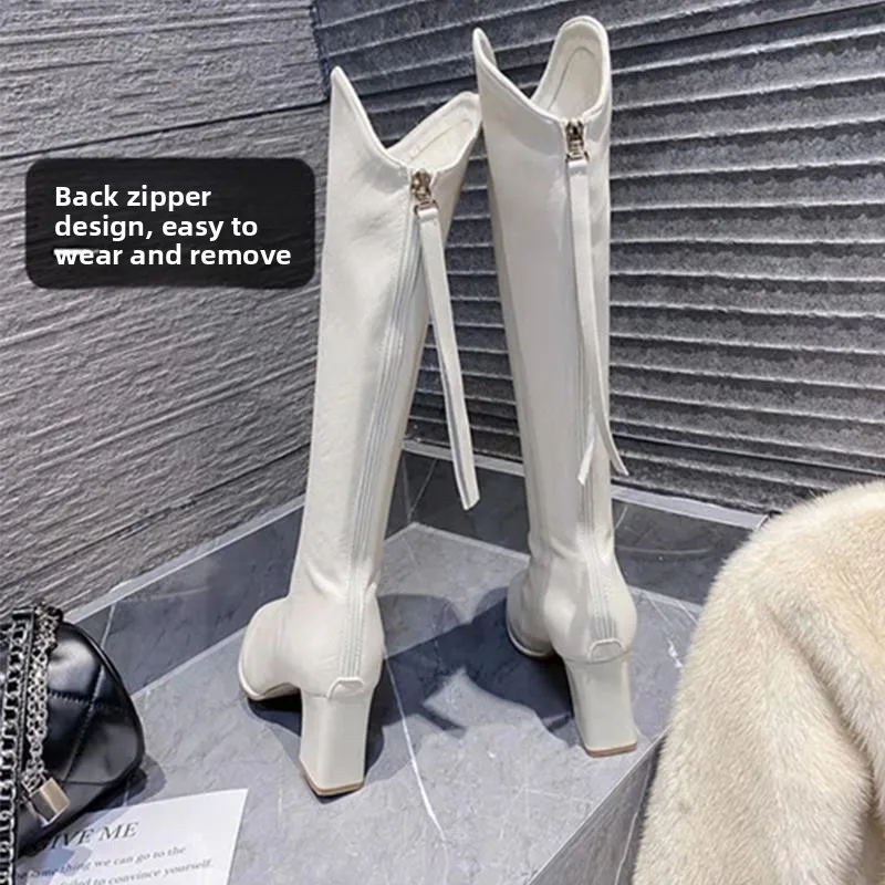 Knee-high Fleece-lined Square-toe Knight Boots Women's Winter Warm Cotton Shoes High-tube Versatility Trendy Zipper Pull
Knee-high Fleece-lined Square-toe Knight Boots Women's Winter Warm Cotton Shoes High-tube Versatility Trendy Zipper Pull