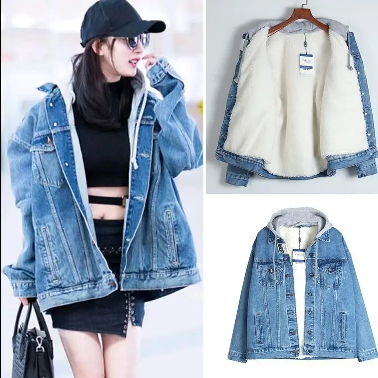 Lamb fleece denim jacket women's new thick and fleece Korean version loose versatile hooded plus-size cotton jacket
Lamb fleece denim jacket women's new thick and fleece Korean version loose versatile hooded plus-size cotton jacket