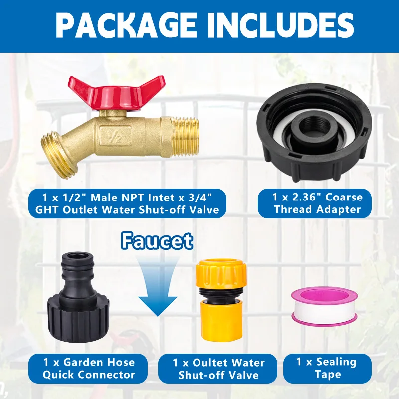 IBC Tote Адаптер бака Наружная резьба Соединитель сливного шланга Кран Кран Фитинговая часть Адаптер для крана бака
IBC Tote Адаптер бака Наружная резьба Соединитель сливного шланга Кран Кран Фитинговая часть Адаптер для крана бака