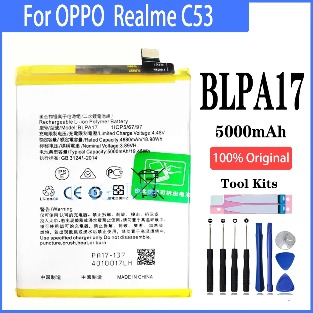 Аккумулятор высокой емкости BLPA17 100% мАч для OPPO Realme C53, замена телефона с инструментами, 5000
Аккумулятор высокой емкости BLPA17 100% мАч для OPPO Realme C53, замена телефона с инструментами, 5000