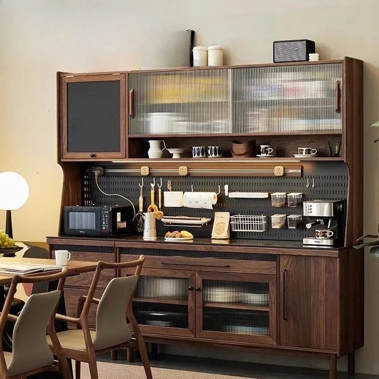 Solid wood walnut color dining side cabinet large size locker hole board integrated against the wall kitchen tea cabinet
Solid wood walnut color dining side cabinet large size locker hole board integrated against the wall kitchen tea cabinet