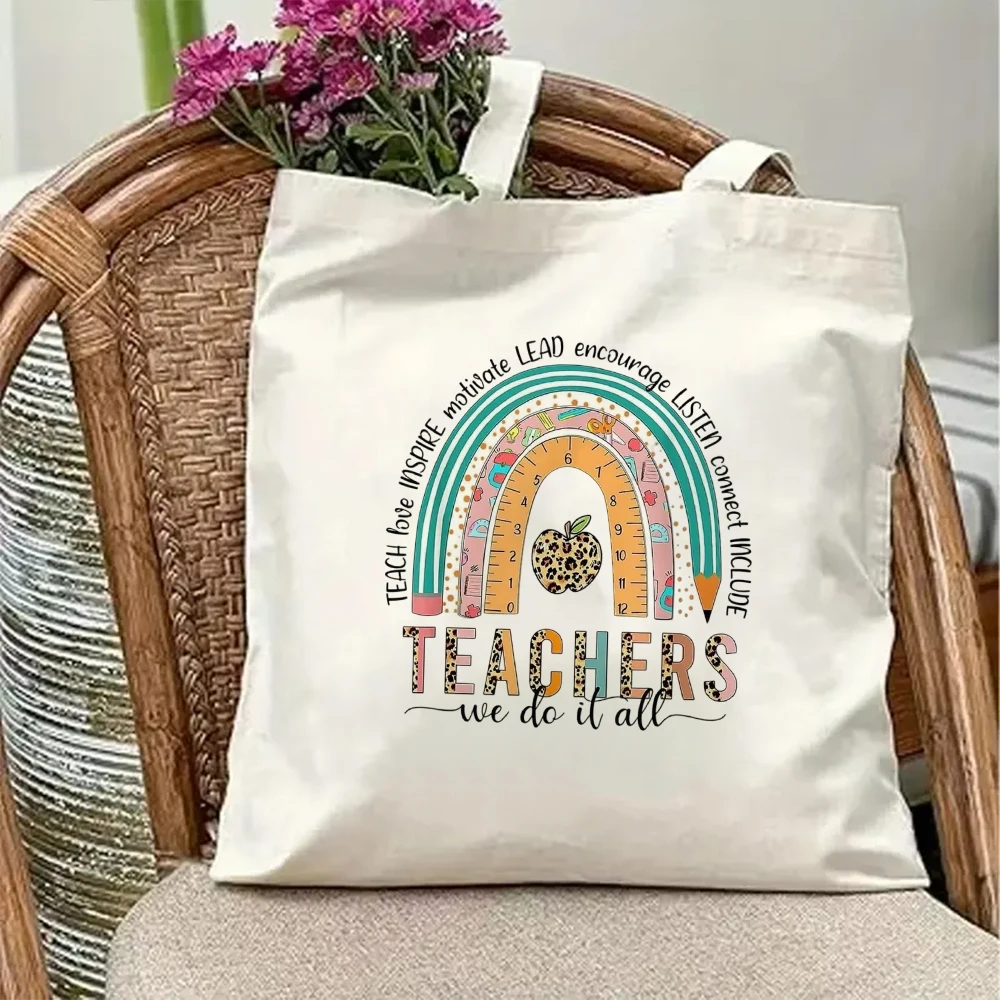 Teachers We Do It All Canvas Tote Bag Cute Rainbow Apple Pencil Print Teacher Appreciation Gift Reusable Shoulder Purse
Teachers We Do It All Canvas Tote Bag Cute Rainbow Apple Pencil Print Teacher Appreciation Gift Reusable Shoulder Purse
