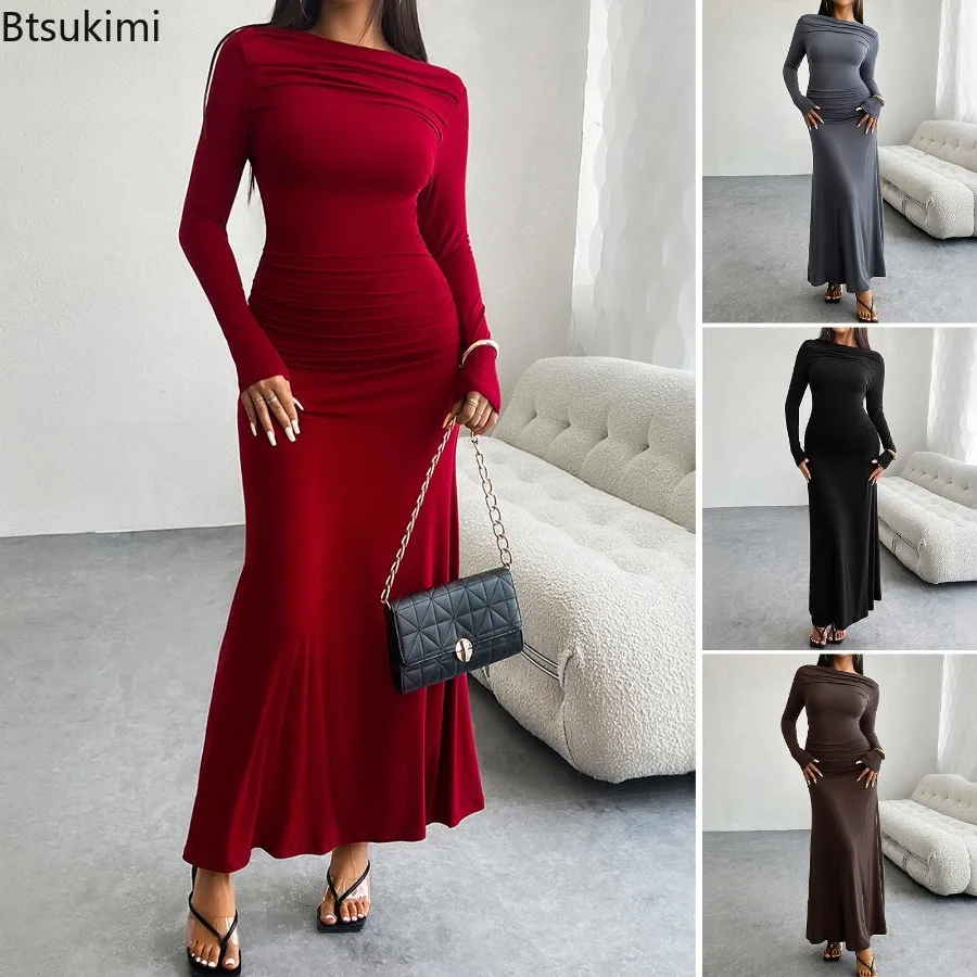 New Women Fish Tail Dress Solid Color Gown One Collar Hip Hugging Dress Long Sleeved Wedding Party Fashionable Temperament Dress
New Women Fish Tail Dress Solid Color Gown One Collar Hip Hugging Dress Long Sleeved Wedding Party Fashionable Temperament Dress