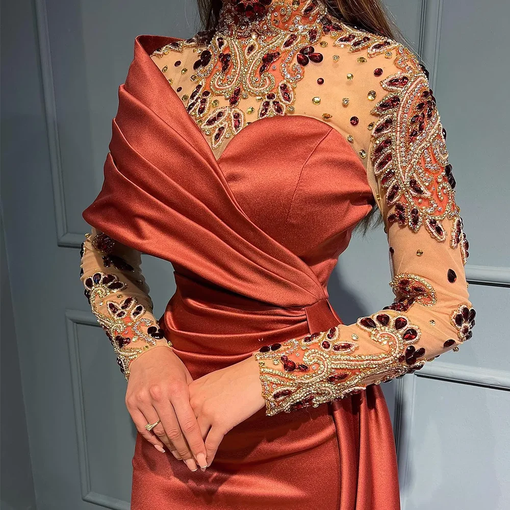 Orange Mermaid Arabic Dubai Evening Dresses Long Sleeves Beading Appliques Sequined Formal Party Prom Gowns Customized
Orange Mermaid Arabic Dubai Evening Dresses Long Sleeves Beading Appliques Sequined Formal Party Prom Gowns Customized