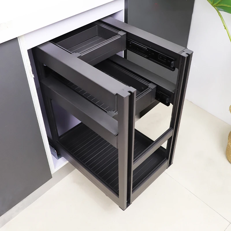 2-Tier Sliding Kitchen Cabinet Drawer Basket Modern Aluminium Pull Out Basket With Cutlery Tray
2-Tier Sliding Kitchen Cabinet Drawer Basket Modern Aluminium Pull Out Basket With Cutlery Tray