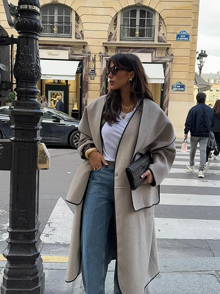 Женское длинное шерстяное пальто, элегантное Свободное пальто с большим шарфом и длинным рукавом, верхняя одежда, осень-зима 2024
Женское длинное шерстяное пальто, элегантное Свободное пальто с большим шарфом и длинным рукавом, верхняя одежда, осень-зима 2024