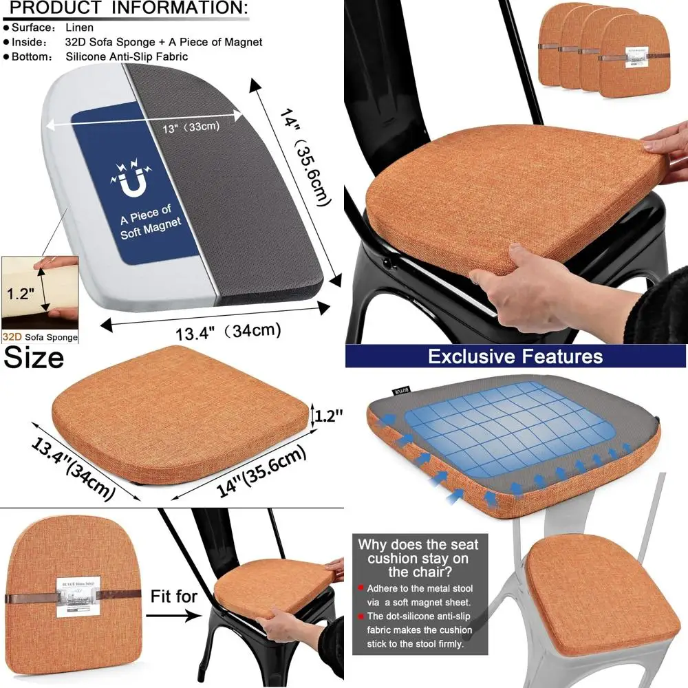 Set of 4 Anti-Slip U-Shape Magnetic Seat Cushions for Metal Chairs, Orange
Set of 4 Anti-Slip U-Shape Magnetic Seat Cushions for Metal Chairs, Orange