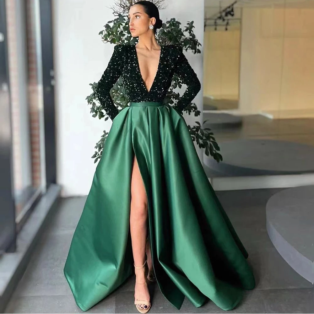 Customized Blue Bling Sequins Long Formal Evening Dresses V Neck Long Sleeves High Side Slit Party Gown Plus Size Prom Dress
Customized Blue Bling Sequins Long Formal Evening Dresses V Neck Long Sleeves High Side Slit Party Gown Plus Size Prom Dress