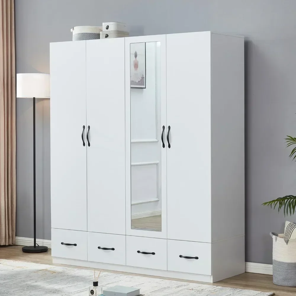 Mirror White Four Doors Freestanding Armoires Wardrobe Cabinet Closet with Hanging Rods Wood Wardrobe Clothes Storage
Mirror White Four Doors Freestanding Armoires Wardrobe Cabinet Closet with Hanging Rods Wood Wardrobe Clothes Storage