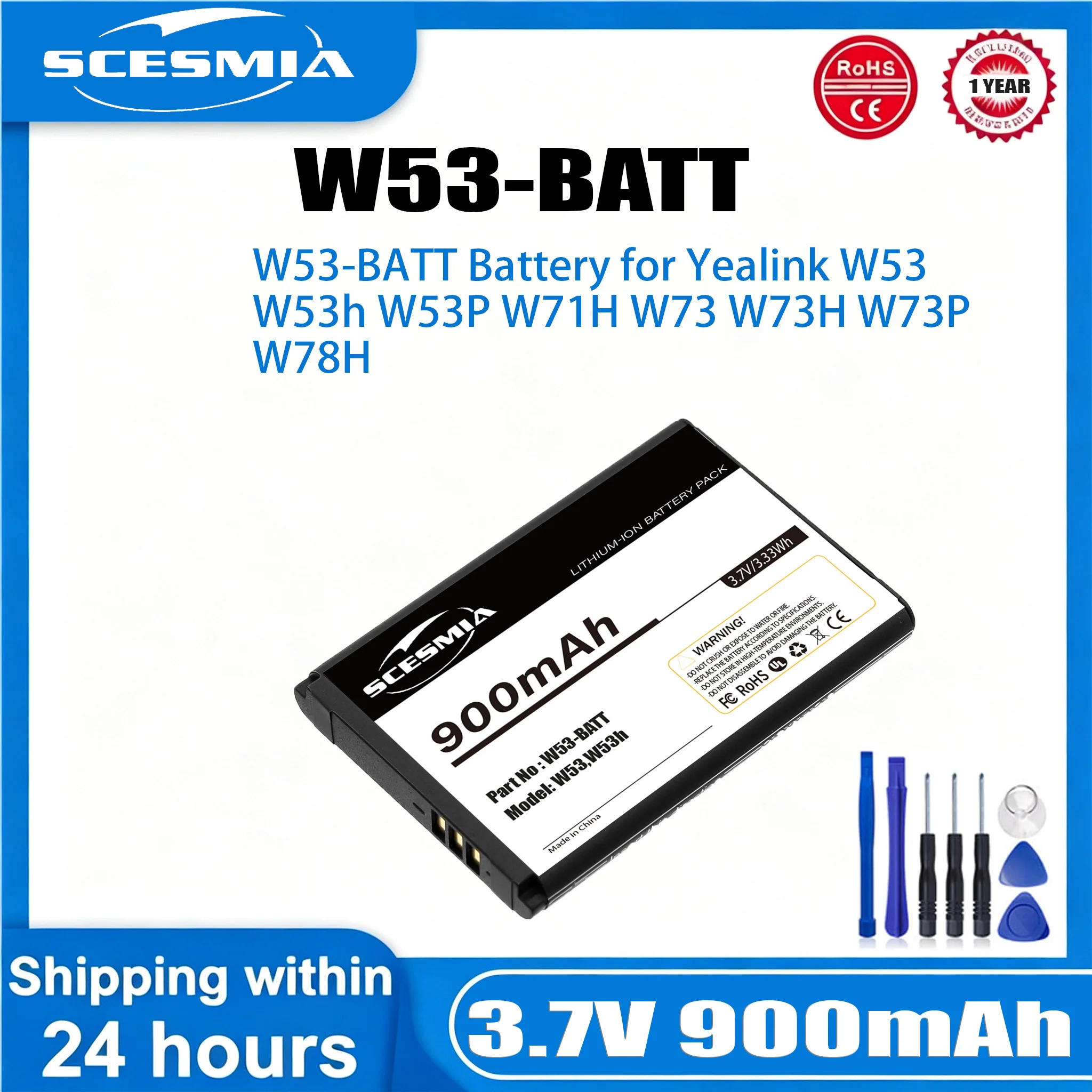 Cordless Phone Battery 900mAh forYealink W53 W53P W53h W73 W73P W73H W53-BATT YLLP463346C800CLS YLLP523446C1010CTM
Cordless Phone Battery 900mAh forYealink W53 W53P W53h W73 W73P W73H W53-BATT YLLP463346C800CLS YLLP523446C1010CTM